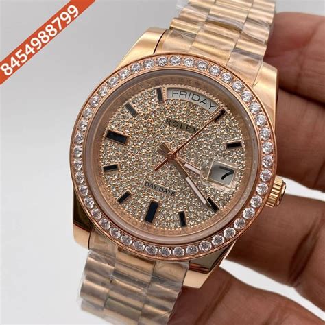 rolex day date rose gold diamond bezel|rolex diamond bezel price.